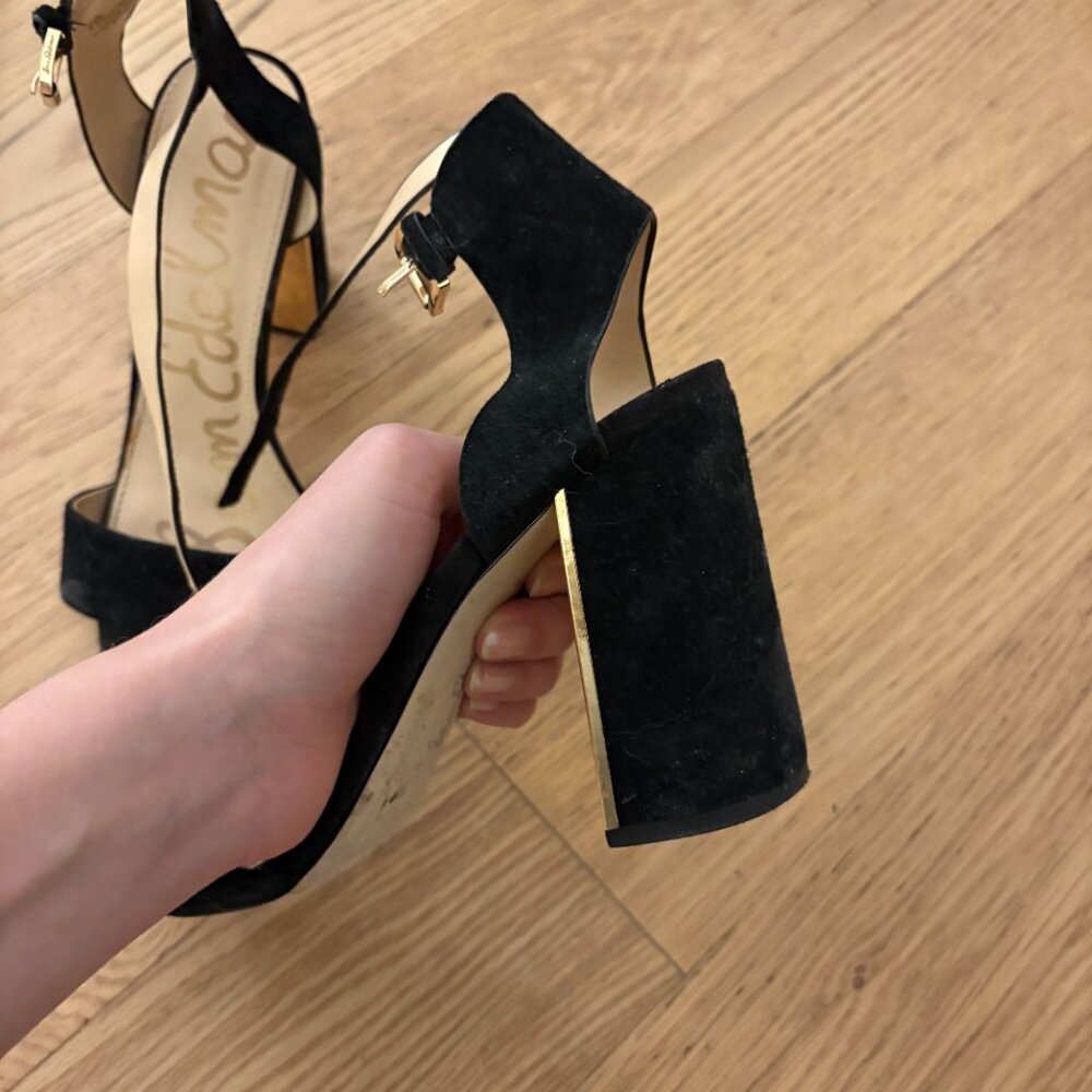 Sam Edelman Synthia Suede Leather Sandal Heels Black Size 9.5 - Picture 4 of 5